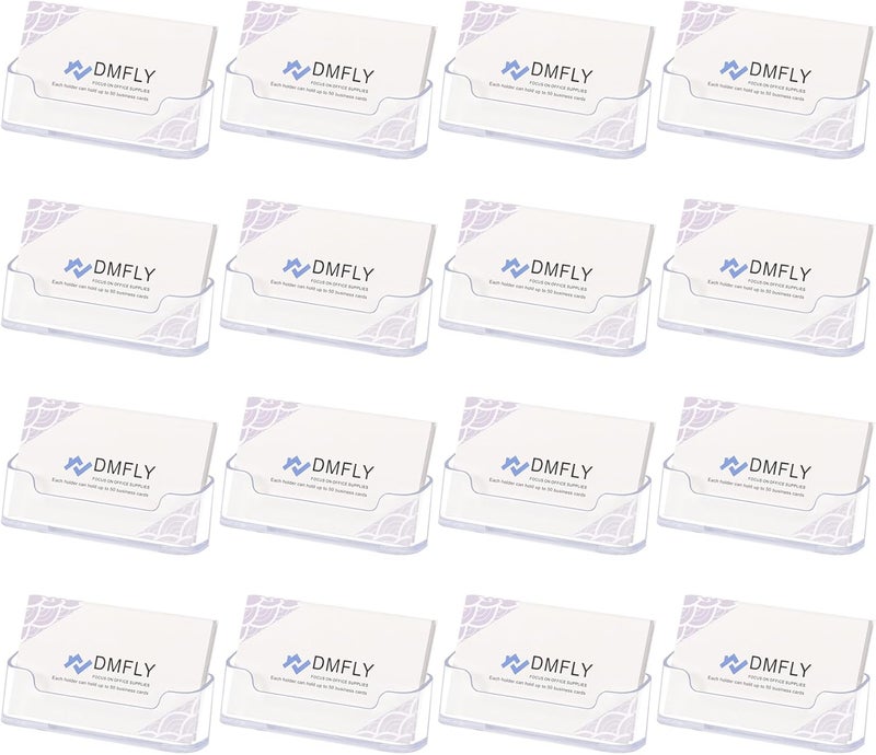 DMFLY 16 Pack Clear Business Card Holder for Desk, Plastic Business Card Display Desktop Acrylic Business Card Stand for Office, Exhibition Booth - Image 1